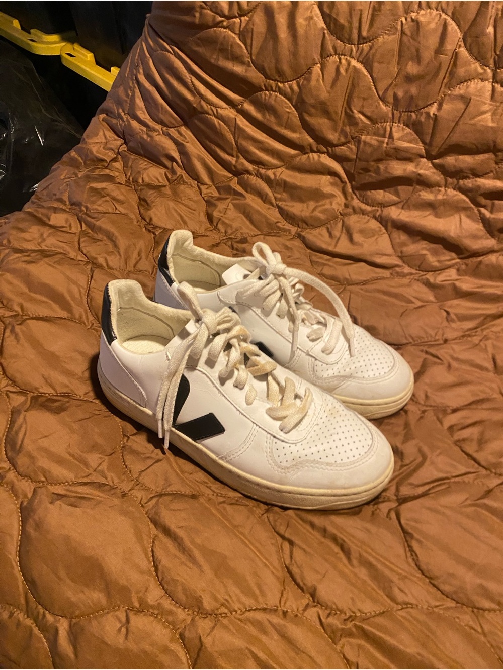 Kids Veja White Leather Casual Sneakers with Black Accent